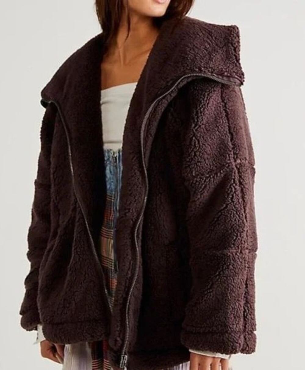 Free People We The Free Raya Fuzzy Cozy Full Zip Oversized  Jacket